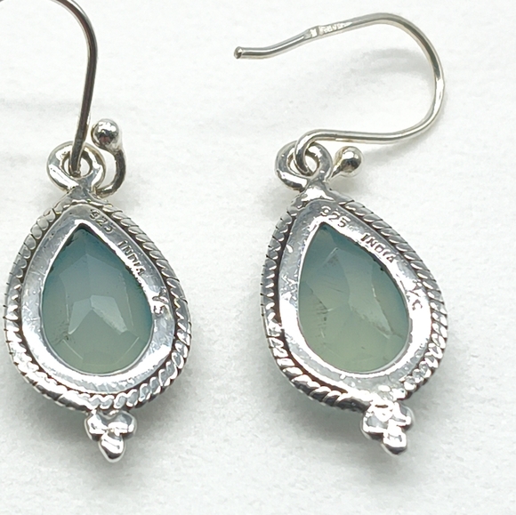 Vintage Sterling Silver Faceted Aqua Chalcedony Dangle Earrings - Picture 12 of 15